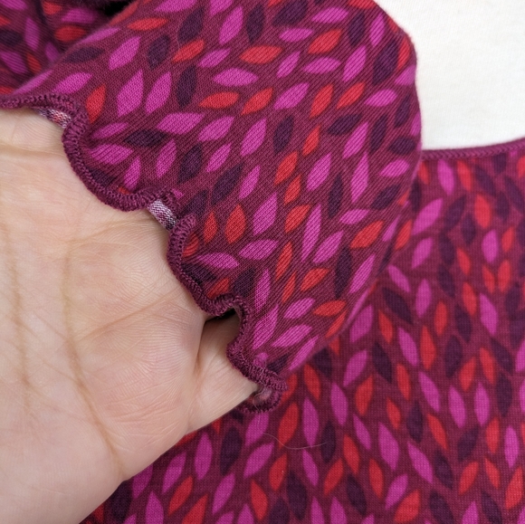 Gudrun Sjoden Pullover Top Medium Purple Pink Leaves Print Lettuce Hem Long Slee - Picture 5 of 14